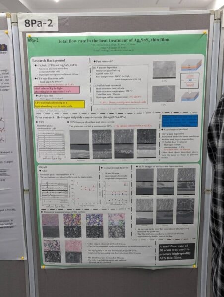 応用物理学会で掲出したポスター。すべて英語です